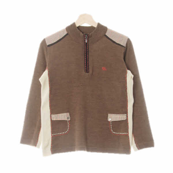 pierre balmain 브라운 하프집업스티치스웨터