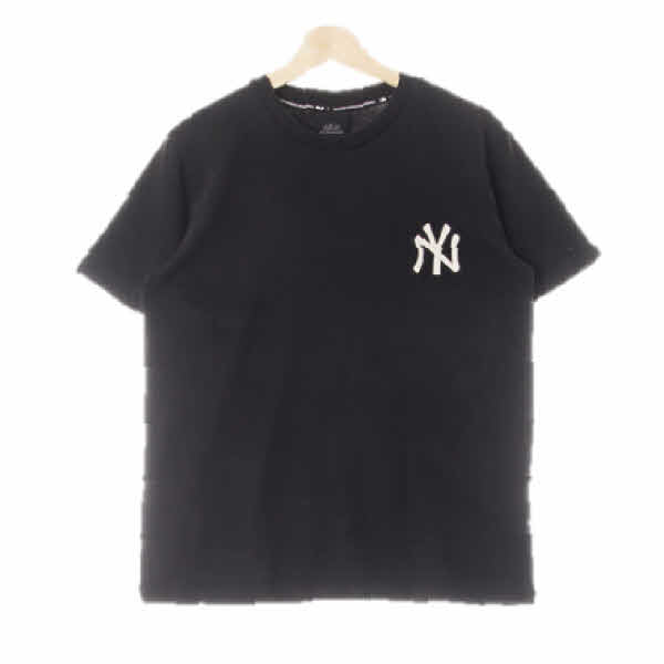 MLB 블랙 면혼방 NY패치크루넥반팔티