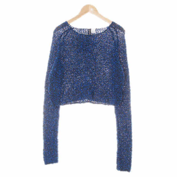 h&m 블랙브라이트블루 보트넥폼폼크롭니트
