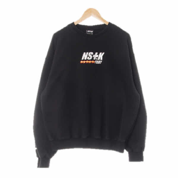 NStk 블랙 프린팅 면 텍스트루즈맨투맨