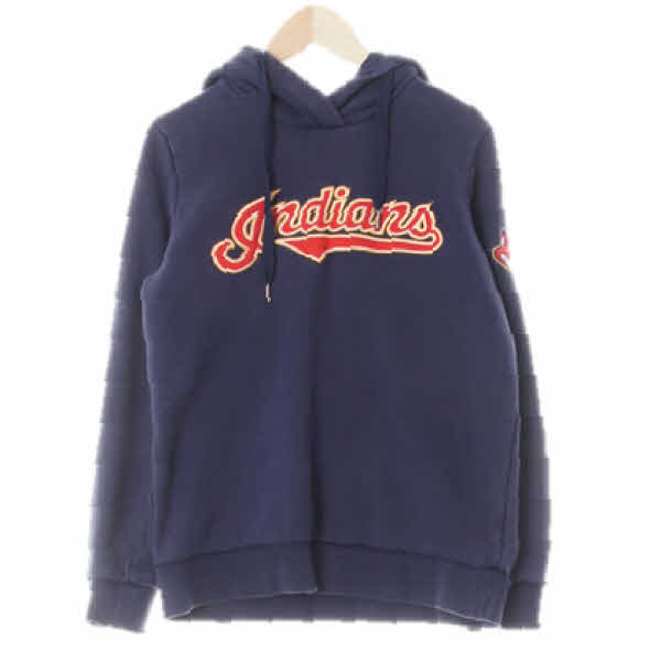 MLB 라이트네이비 면 인디아나소매패치후드티