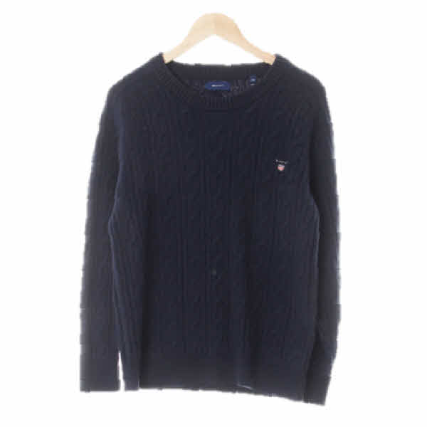 gant 네이비 꽈배기패턴 울 자수로고라운드넥니트