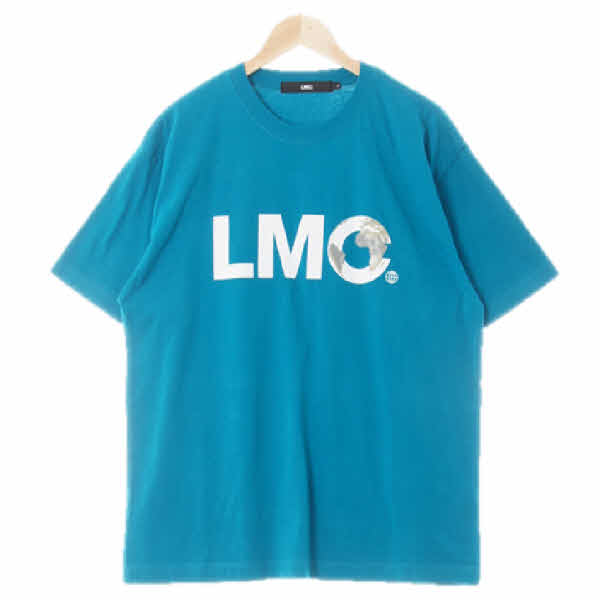 lmc 락스퍼블루 지구프린팅 면 빅로고라운드반팔티