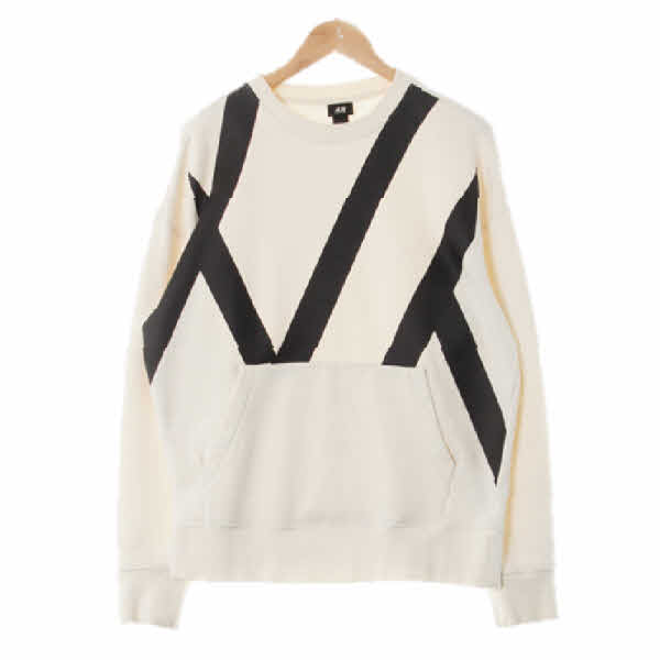 h&m 소프트아이보리화이트 면혼방 테이핑기모포켓맨투맨