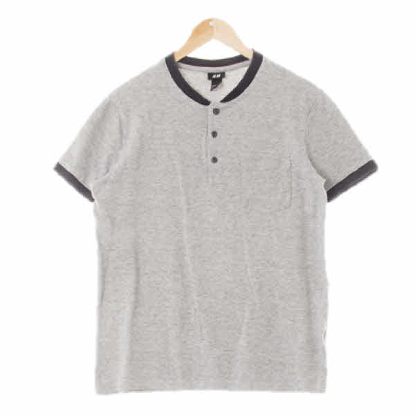 h&m 멜란지그레이 면 헨리넥피케반팔셔츠
