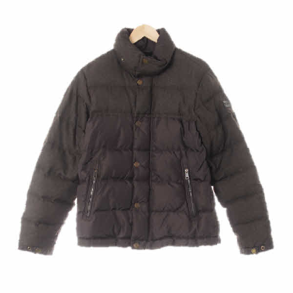 캘빈클라인 퍼지브라운 헤링본패턴 덕다운 배색하프패딩점퍼