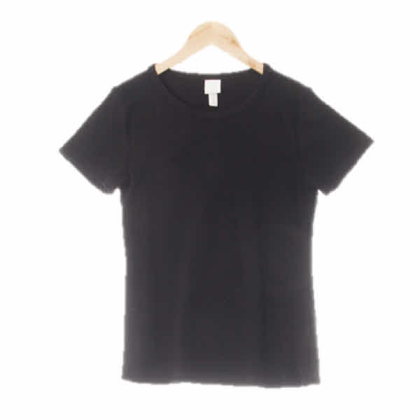 h&m 블랙 면혼방 리브드베이직반팔티