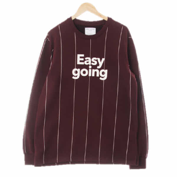 bershka 버건디 스트라이프 면혼방 이지고잉롱맨투맨