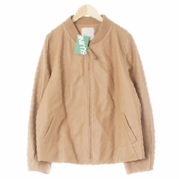 celebshop 밀크티브라운 양가죽 절개노카라광택레더자켓