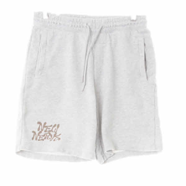 h&m 멜란지그레이 면 하단레터링스웨트반바지