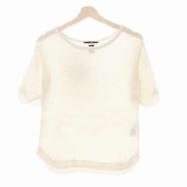 h&m 내추럴아이보리 와이드넥쿨반팔니트