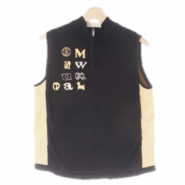 munsingwear 블랙골드옐로우 면혼방 자수로고하프넥조끼