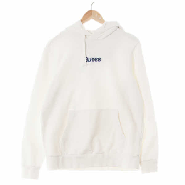 Guess 화이트 면 중앙자수로고포켓후드티