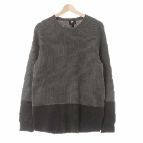 h&m 투톤그린 울혼방 와플라운드넥스웨터