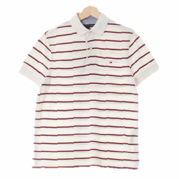 타미힐피거 화이트다크레드딥네이비 스트라이프 면 카라반팔티