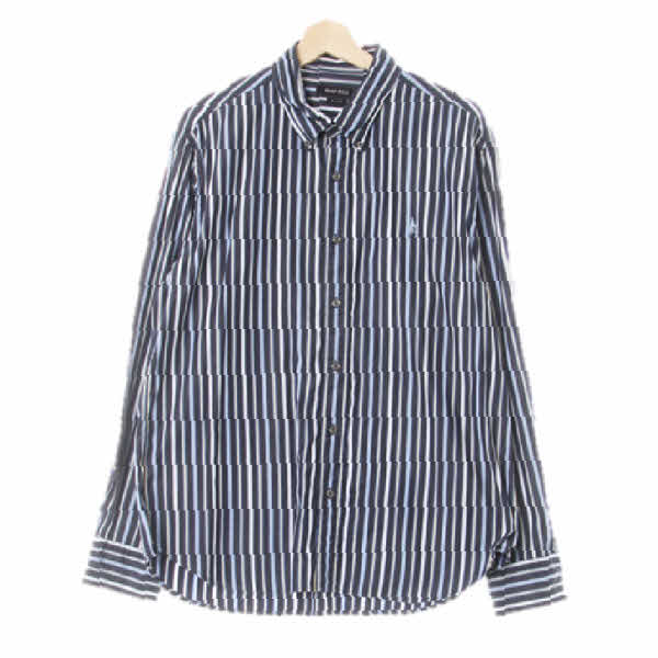빈폴 딥네이비콘플라워블루 스트라이프 면 N핏자수로고셔츠