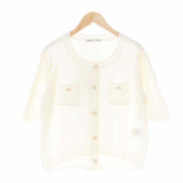 mixxo 아이보리 진주버튼포켓퍼프반팔가디건
