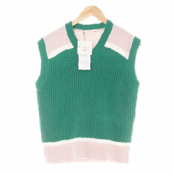 유니클로마르니 플래시그린핑크 울혼방 블럭브이넥루즈핏니트조끼