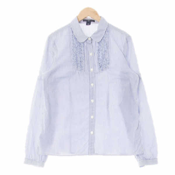 gap 블루 스트라이프 면 라운드카라프릴셔츠