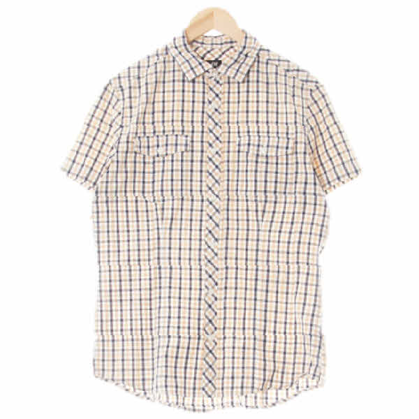 h&m 라이트카멜네이비 체크 면 더블플랩포켓반팔셔츠 