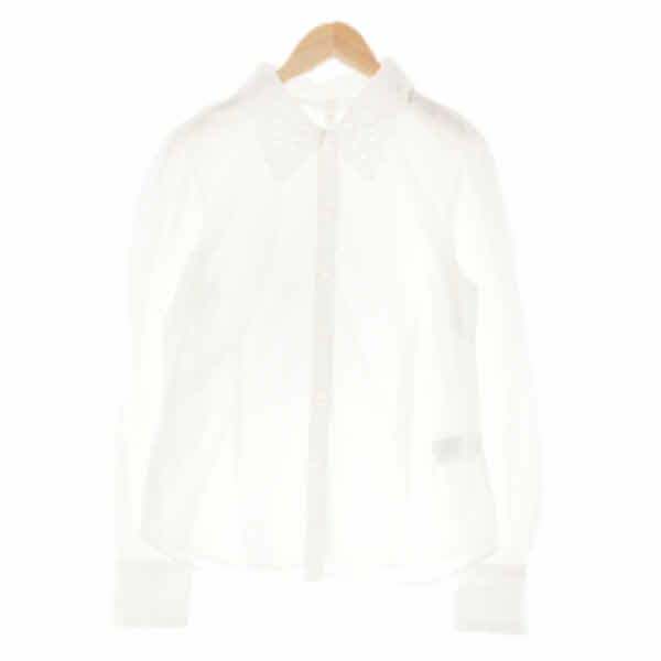 h&m 화이트 면 펀칭카라퍼프블라우스