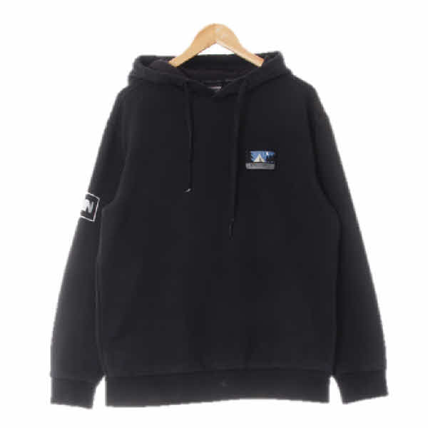 디스커버리 블랙 프린팅 면혼방 백레터링와펜후드티