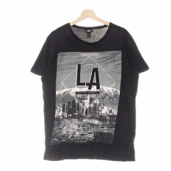 h&m 블랙 프린팅 면 캘리포니아픽처반팔티
