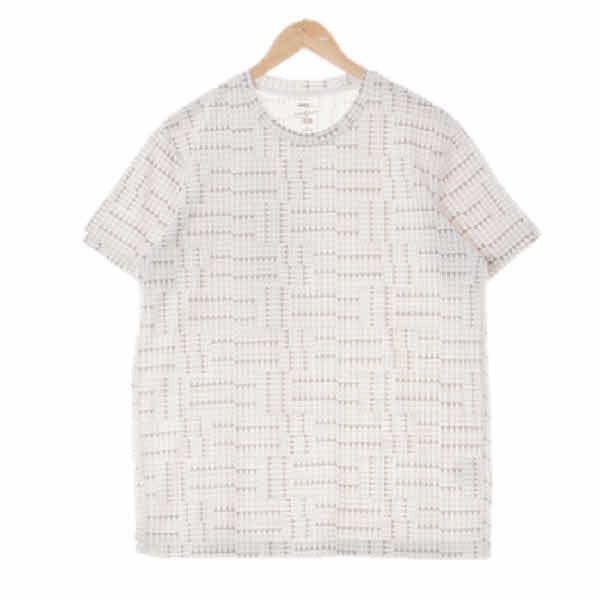 uniqlo 화이트그레이 삼각패턴 커버스티치라운드반팔티