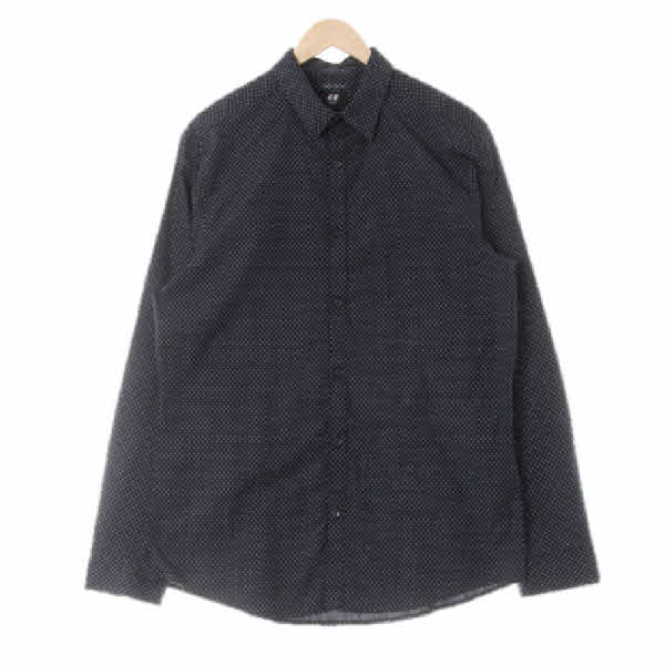 h&m 네이비 도트패턴 면혼방 기본긴팔셔츠