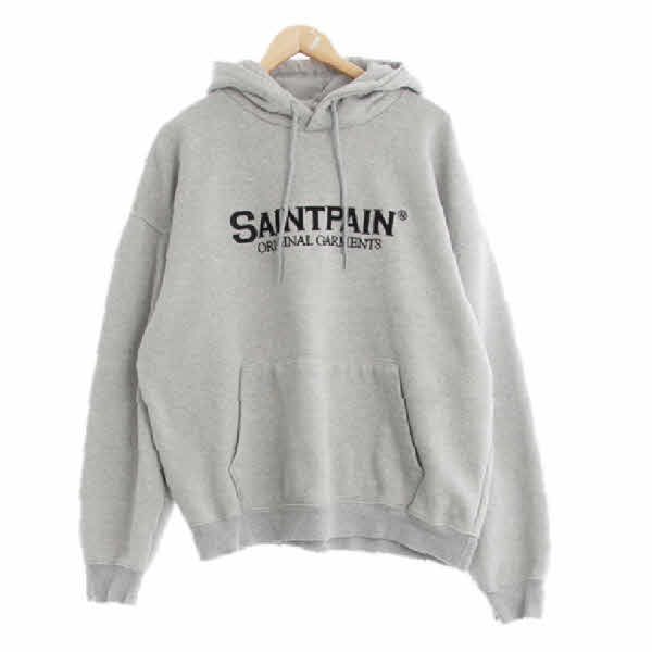 saintpain 멜란지그레이 면 중앙빅로고기모후드티