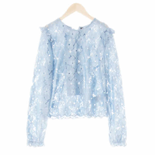 h&m 세레니티블루 플로럴레이스패턴 레이스업블라우스