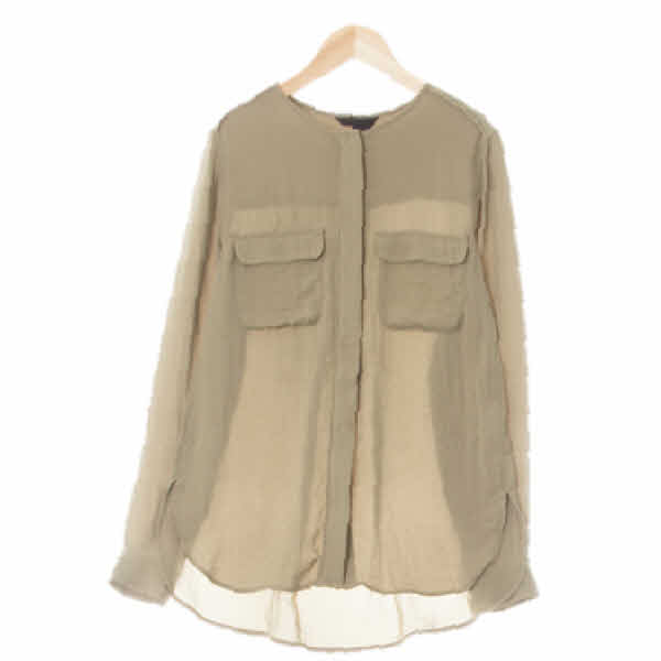h&m 샤틴카키 라운드넥포켓슬릿쉬폰블라우스
