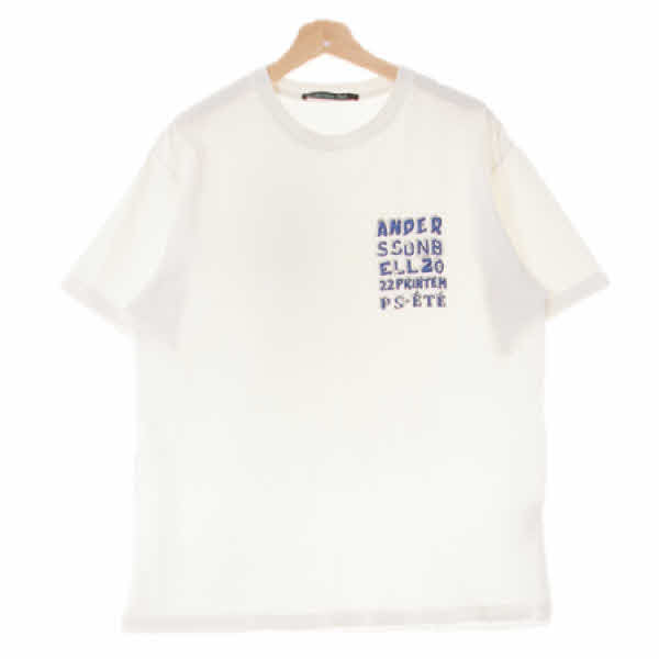 앤더슨벨 화이트 프린팅 면 스티치텍스트루즈반팔티