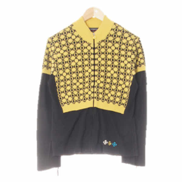 munsingwear 다크머스타드블랙 펭귄패턴 울혼방 레이어드니트집업점퍼