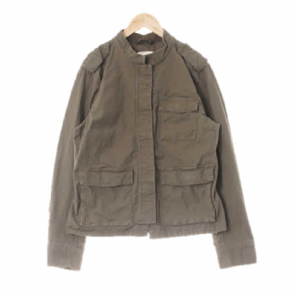 h&m 카키 면혼방 백핀턱야상숏재킷