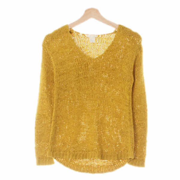 h&m 겨자색 브이넥긴팔티