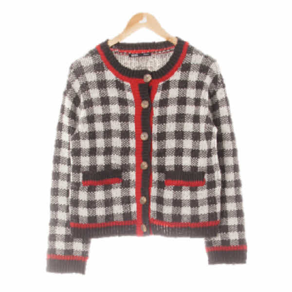 mixxo 다크그레이 체크 배색라운드가디건