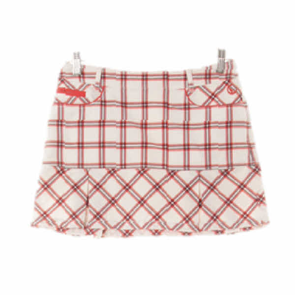 캘러웨이 아이보리레드 체크 면혼방 플리츠필드미니스커트