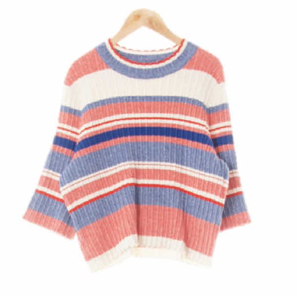 h&m 칠리페퍼레드코발트블루 스트라이프 비스코스혼방 크롭골지반팔니트