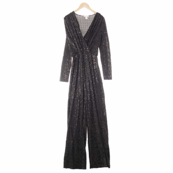 h&m 블랙 비즈스트라이프 브이넥은사글리터점프수트