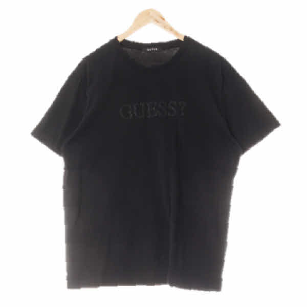 Guess 블랙 면 글리터입체로고반팔티