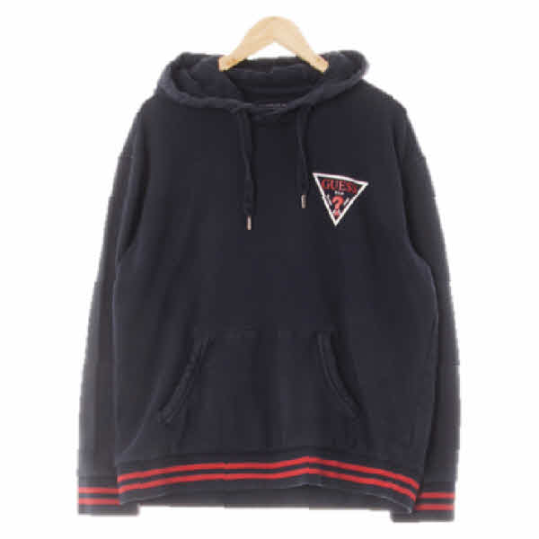 게스 네이비 면 컬러배색후드티