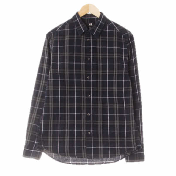 h&m 미드나잇네이비라이트그레이 체크 플란넬 긴팔베이직셔츠