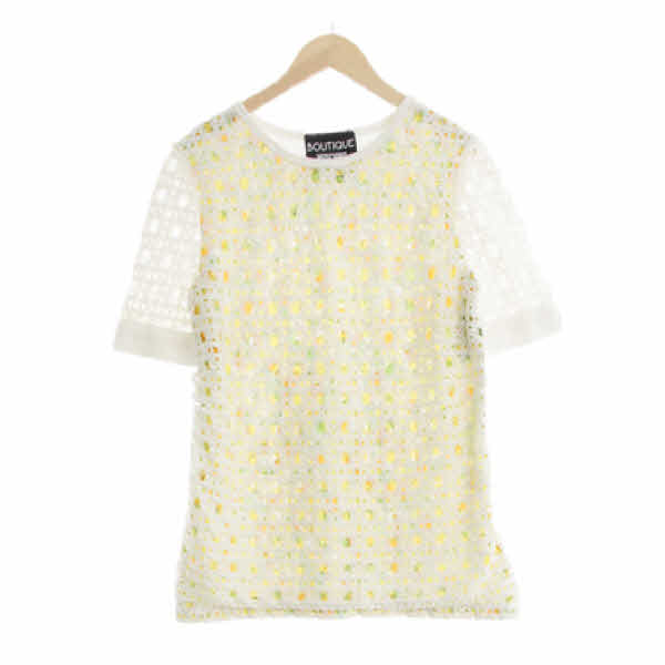 boutique moschino 아이보리 프린팅 면혼방 열매크로쉐반팔블라우스 