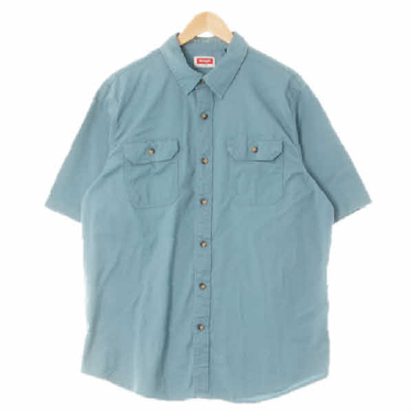wrangler 블루 면혼방 더블포켓반팔레귤러셔츠