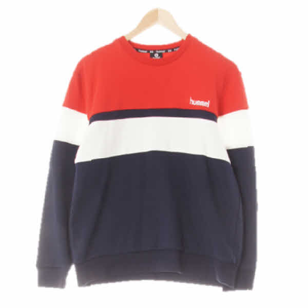 hummel 트루레드딥네이비 면혼방 3단컬러배색맨투맨