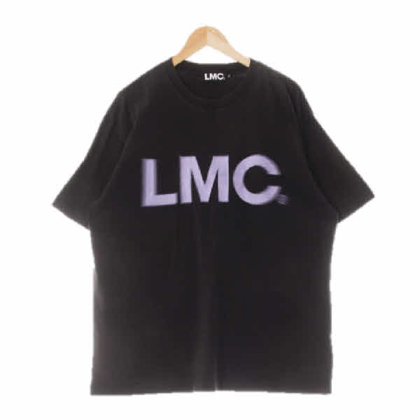 lmc 블랙 프린팅 면 보카시레터링루즈반팔티