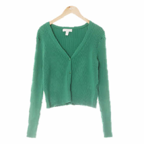 h&m 샴록그린 비스코스혼방 골지브이넥가디건