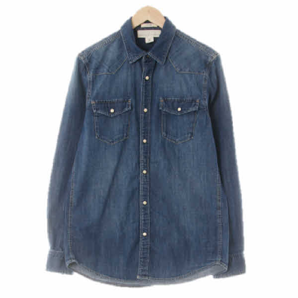 h&m 다크스톤워시블루 데님 핏티드포켓셔츠