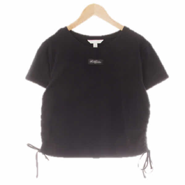 h&m 블랙 면혼방 사이드셔링레터링탭반팔티